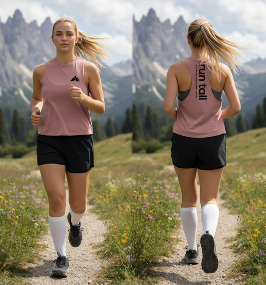 Run Tall Women's Racerback Crop Tank (Black Logo)